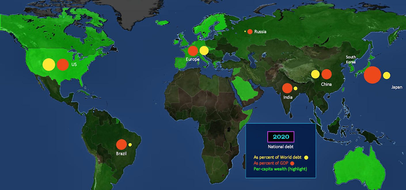 Global national debt, 2020 map